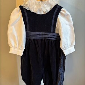 Navy Velvet Romper with White Collar